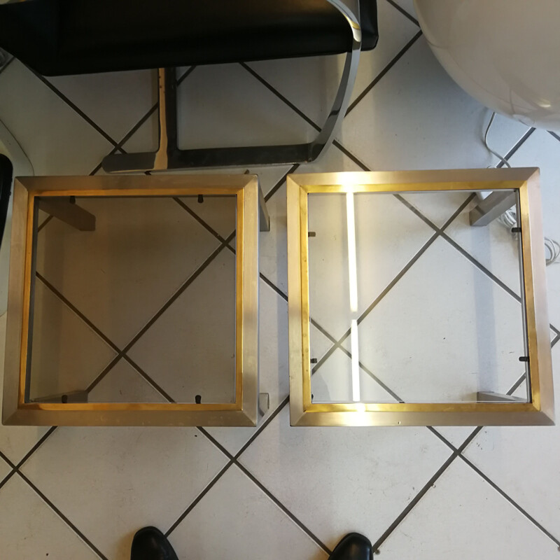 Pair of vintage coffee tables in brushed brass and glass