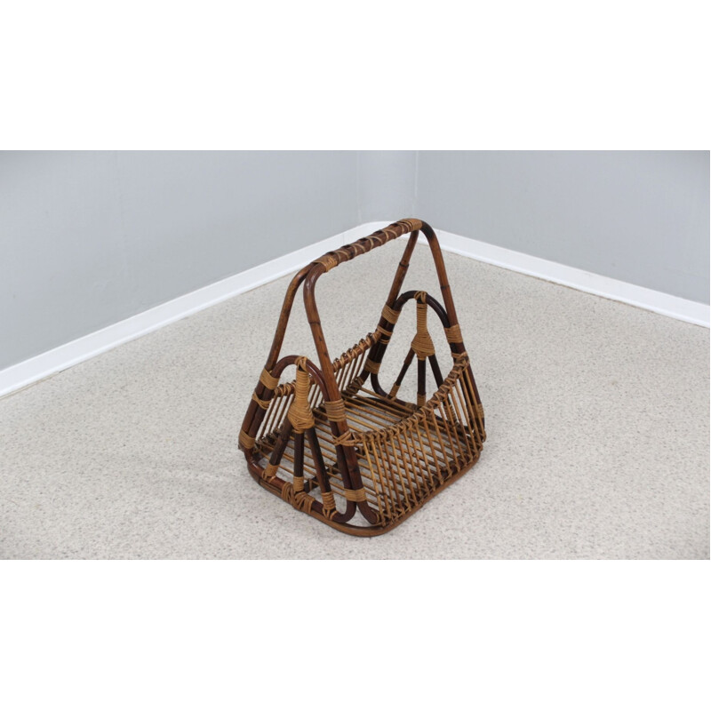 Vintage rattan magazine rack by F.lli Castano, 1950s