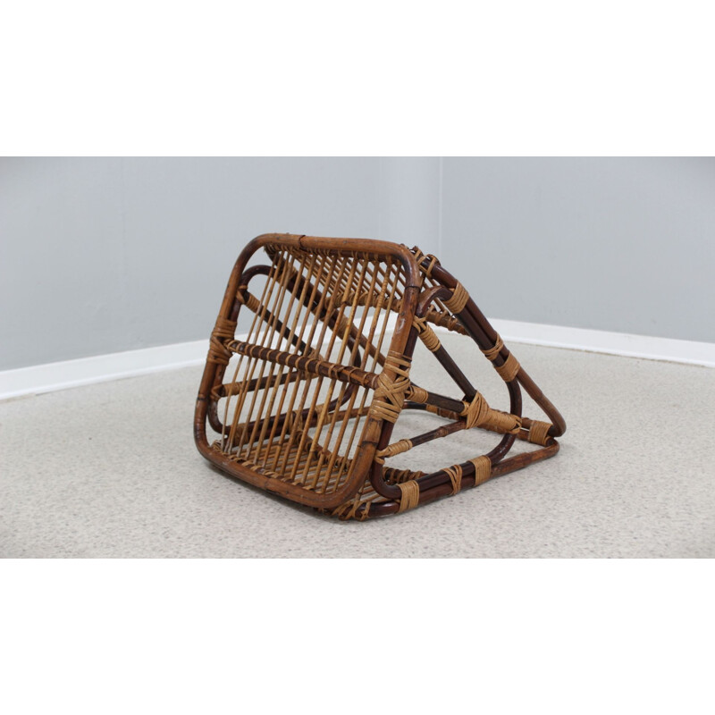 Vintage rattan magazine rack by F.lli Castano, 1950s