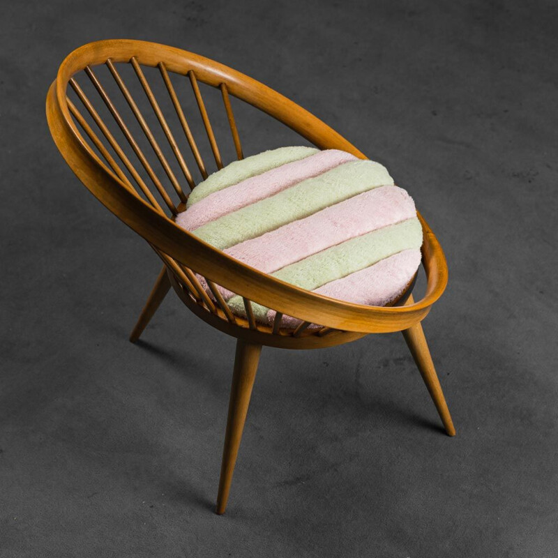 Vintage circular armchair in wooden structure, 1960s