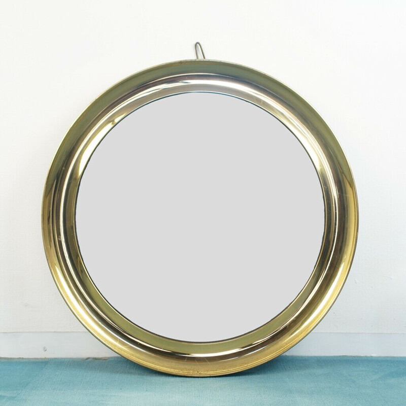 Vintage wall mirror with circular metal frame by Sergio Mazza, 1960