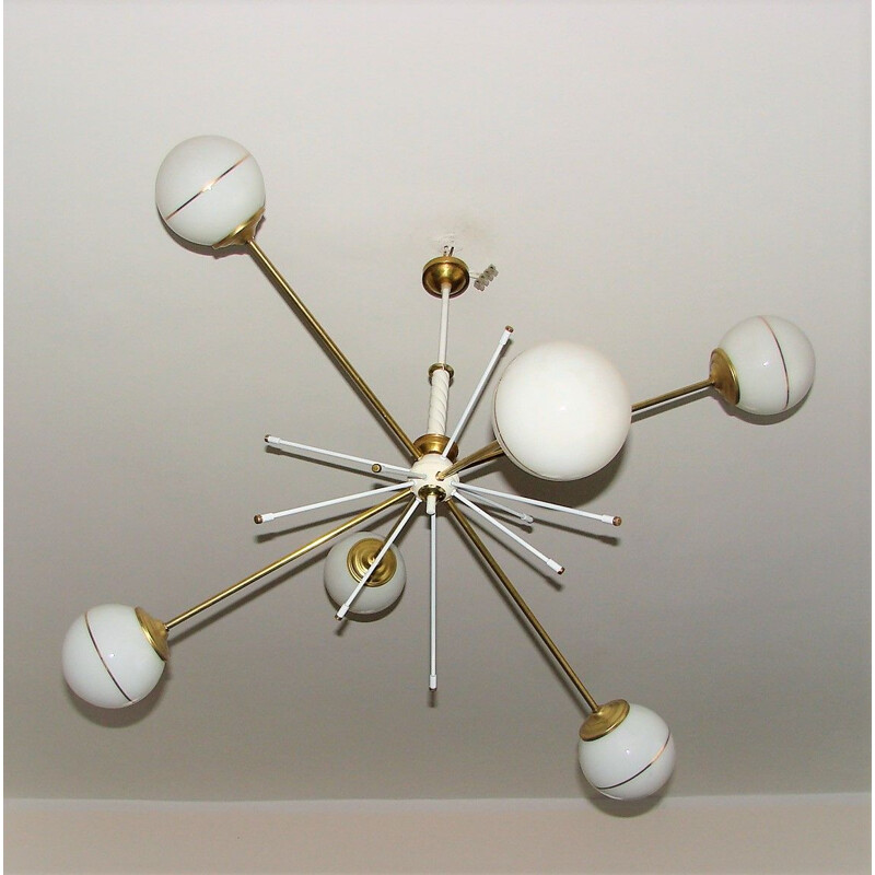 Vintage brass and glass chandelier, 1960s