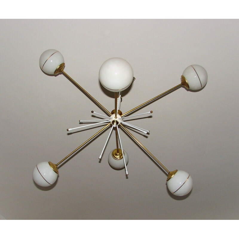 Vintage brass and glass chandelier, 1960s