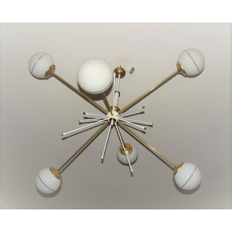 Vintage brass and glass chandelier, 1960s