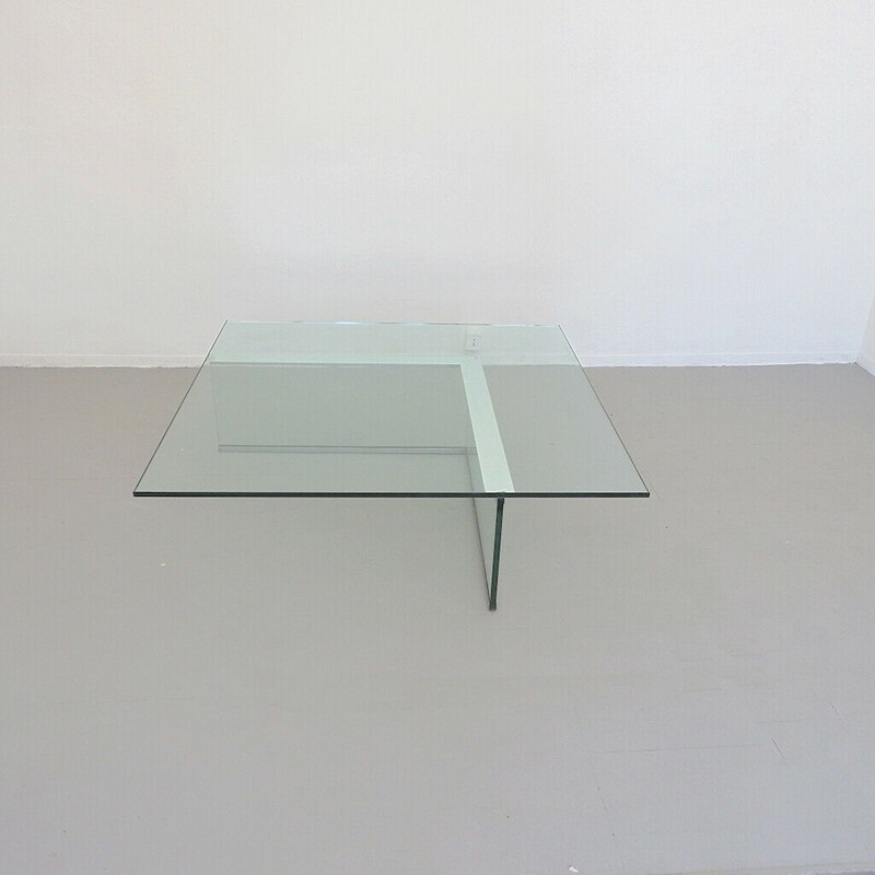 Vintage glass and chrome steel coffee table with tempered glass shelf, 1970