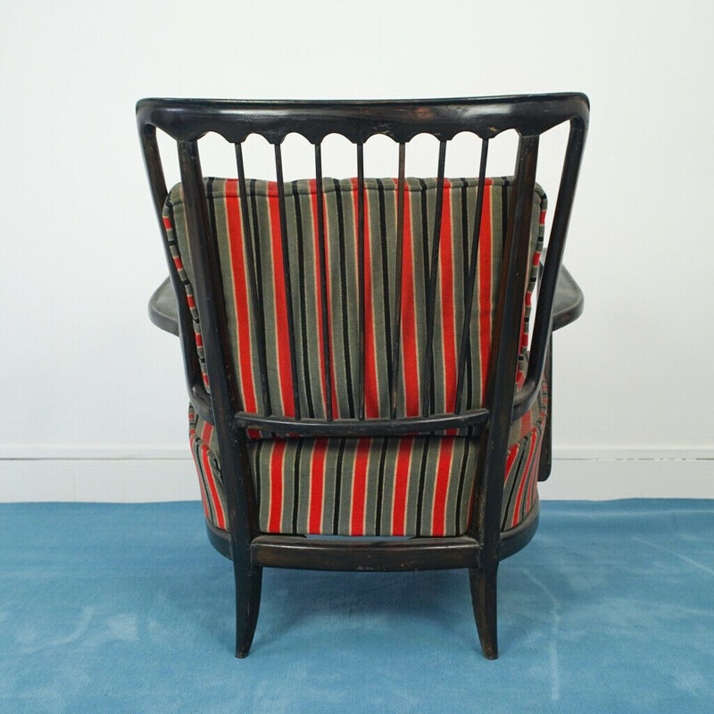 Canapé de salon vintage avec fauteuil en bois laqué noir, 1950