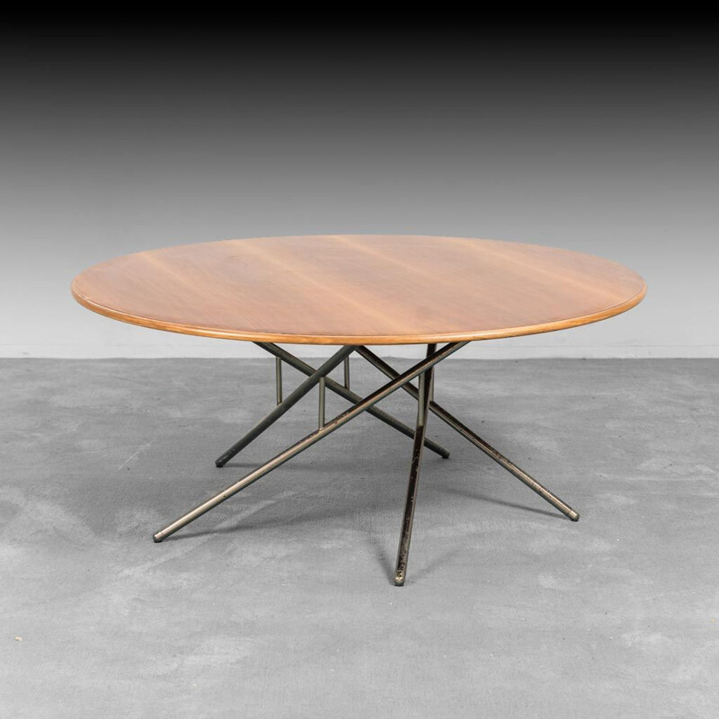 Table basse vintage en bois et métal, 1950