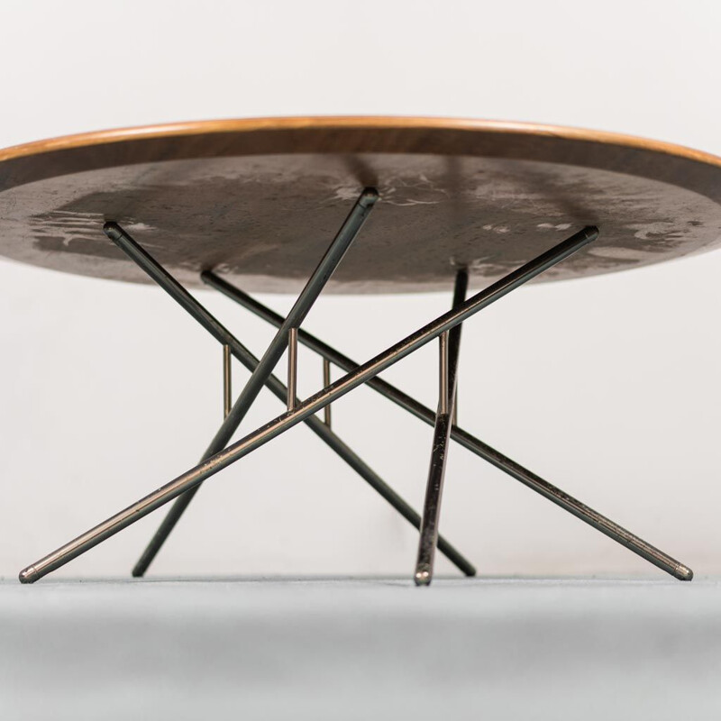 Table basse vintage en bois et métal, 1950