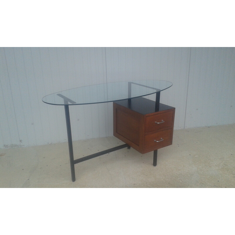 Bureau vintage avec plateau en verre - 1950 