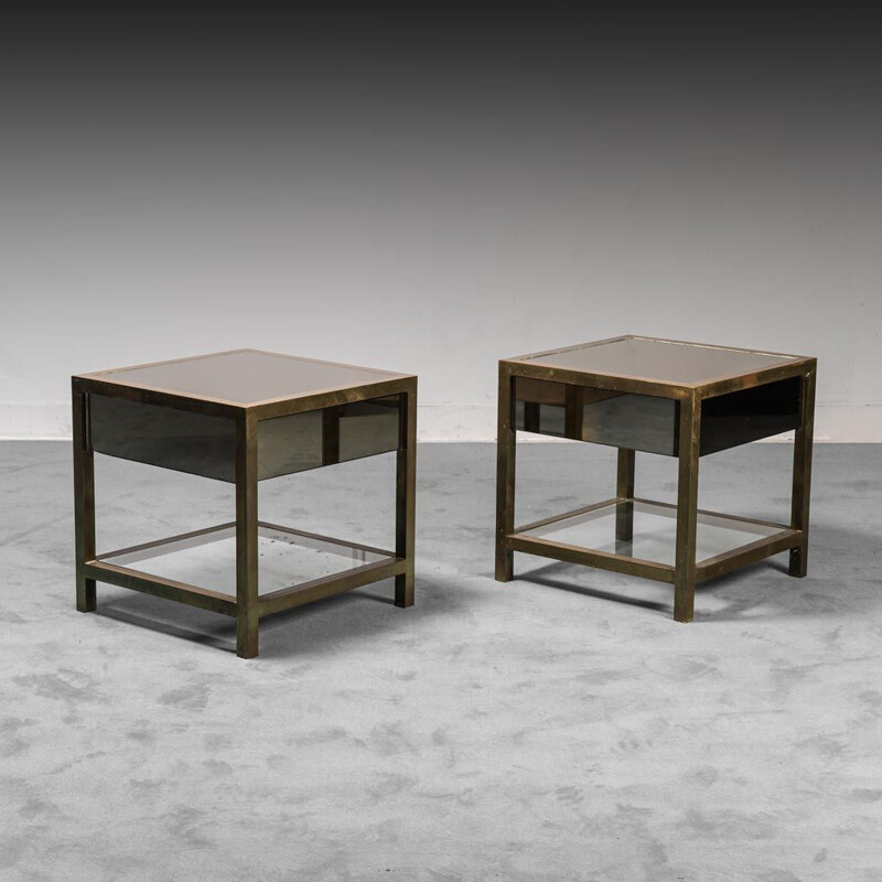 Pair of vintage brass and glass coffee tables, 1970