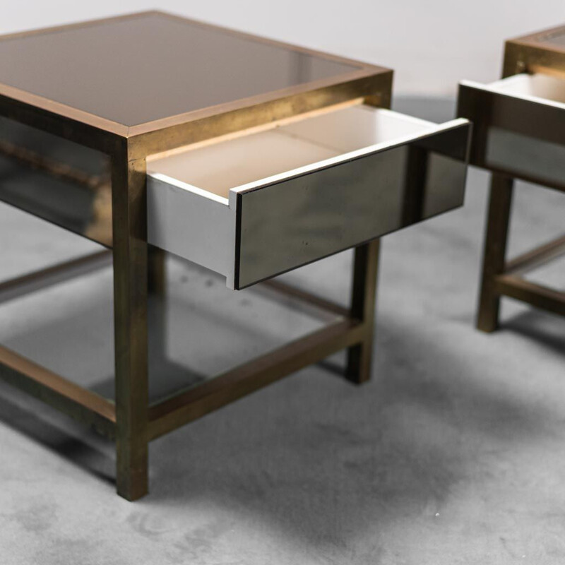 Pair of vintage brass and glass coffee tables, 1970
