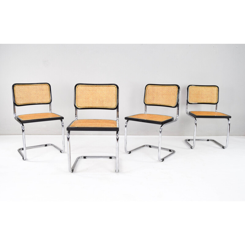 Set of 4 mid-century Italian B32 Cesca chairs by Marcel Breuer, 1970s