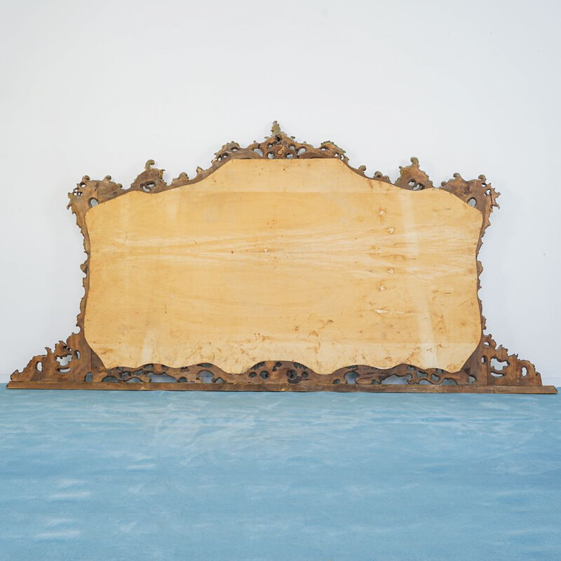 Specchio da parete vintage in legno con cornice dorata, 1950