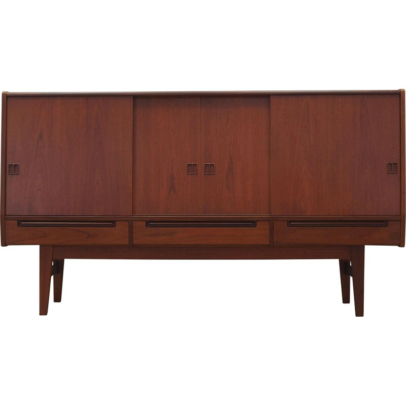 Teak vintage highboard with sliding doors, Denmark 1960s