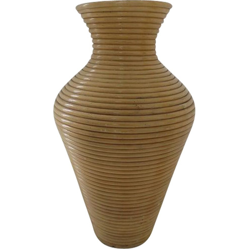 Vintage floor vase in rattan, Italy 1970