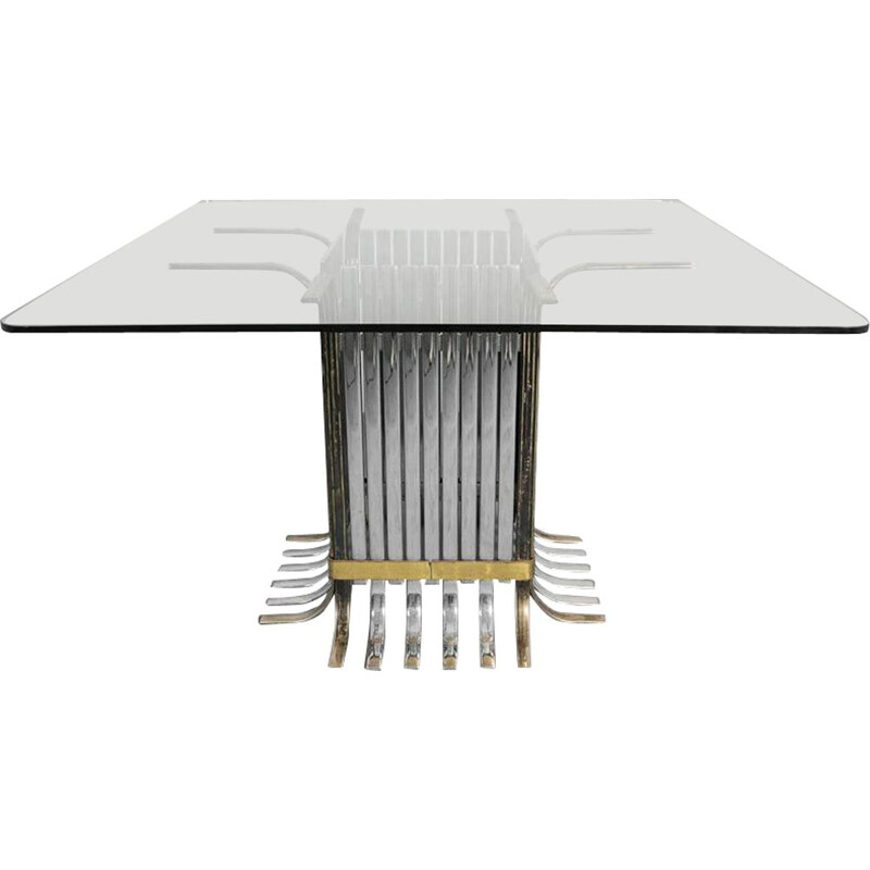 Vintage dining table in chromed steel and glass, 1970s