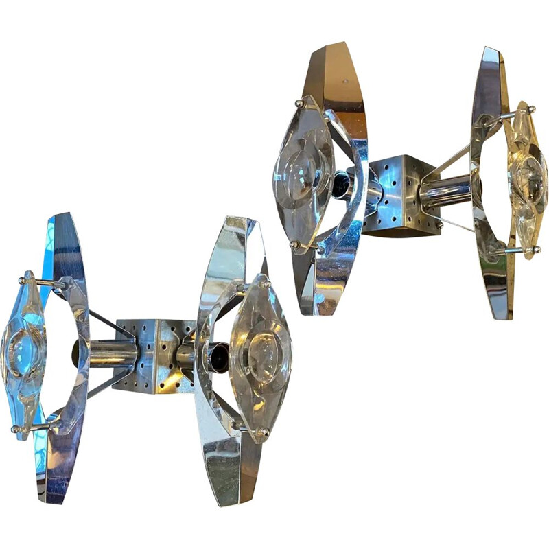 Pair of vintage space age wall sconces by Oscar Torlasco, Italy 1970