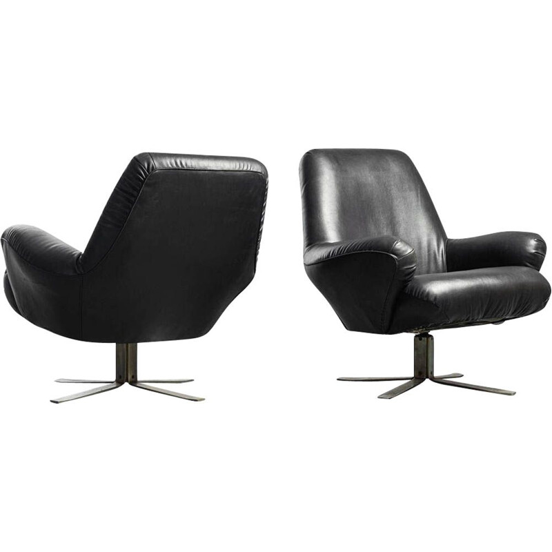 Pair of vintage black leather and metal armchairs by Gianni Moscatelli for Formanova, 1960