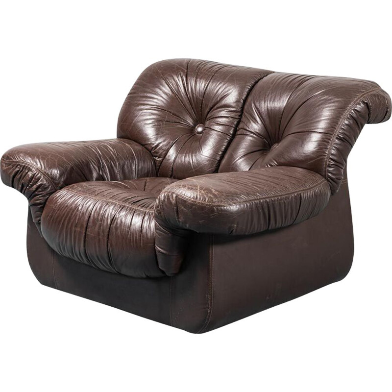 Vintage brown leather armchair, 1970s