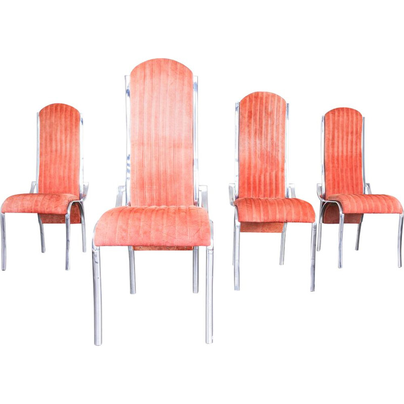 Set of 4 vintage Alcantara metal chairs, 1970s