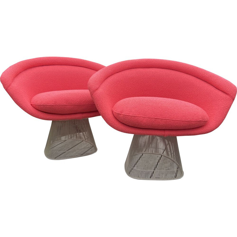 Pair of vintage salmon colored armchairs by Warren Platner for Knoll International