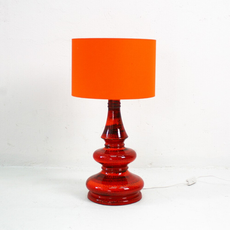 Vintage table lamp in orange and red enamelled ceramic - 1960s