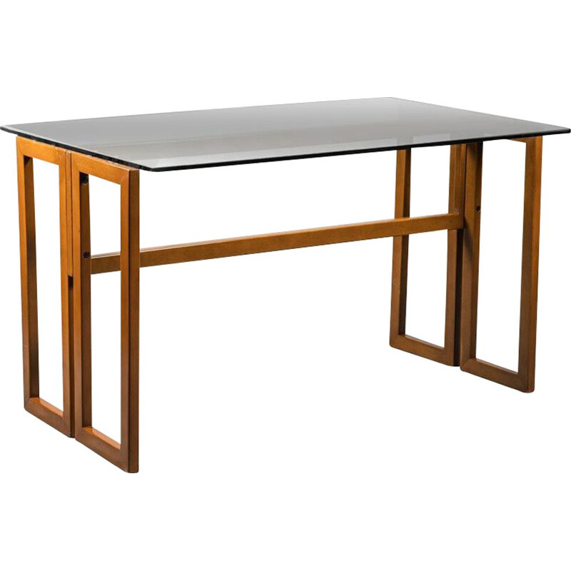 Vintage wood and glass table, 1970