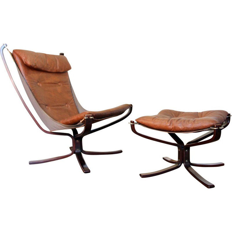 Vintage Falcon armchair and its ottoman by Sigurd Ressell for Vatne Møbler, 1970s