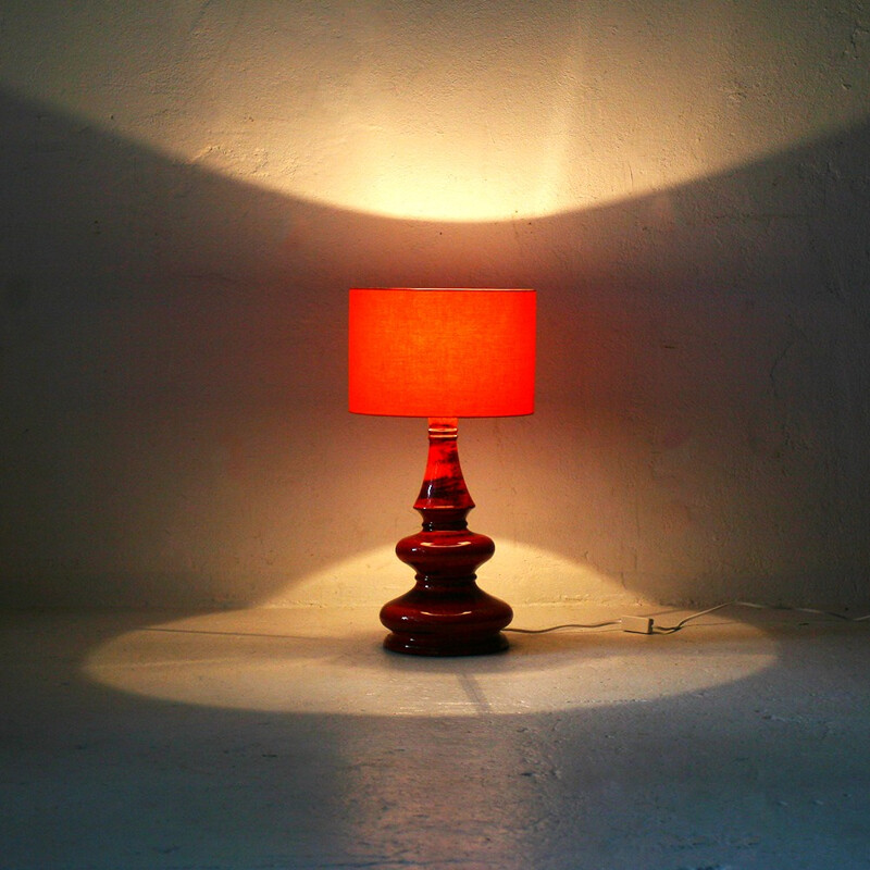 Vintage table lamp in orange and red enamelled ceramic - 1960s