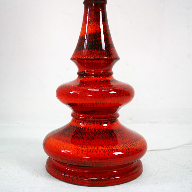 Vintage table lamp in orange and red enamelled ceramic - 1960s