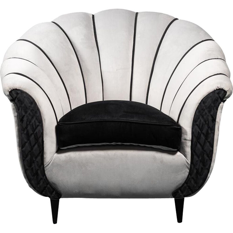 Vintage gray and black velvet armchair, 1950s