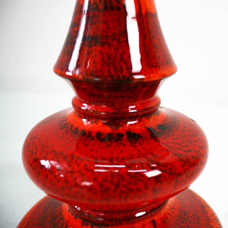 Vintage table lamp in orange and red enamelled ceramic - 1960s