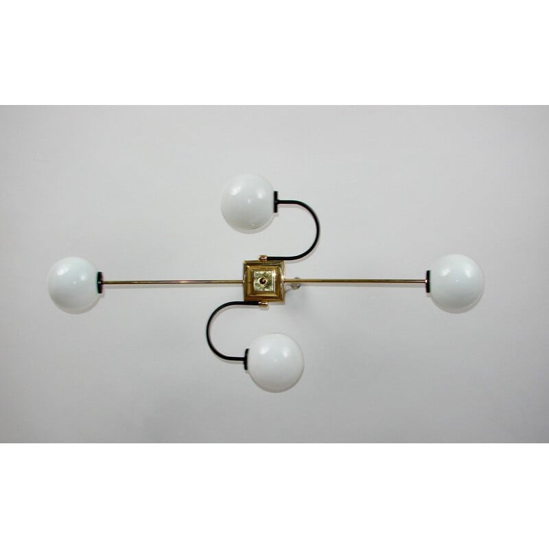 Lampadario d'epoca Stilnovo in ottone e vetro, 1960