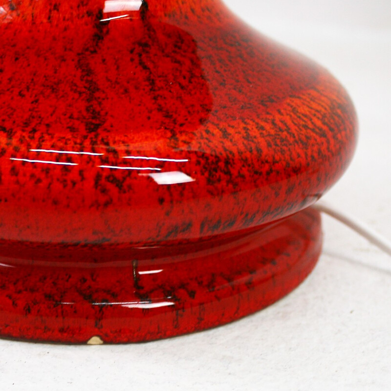 Vintage table lamp in orange and red enamelled ceramic - 1960s