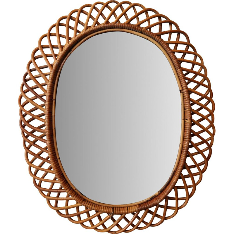 Vintage rattan mirror by Franco Albini, 1950