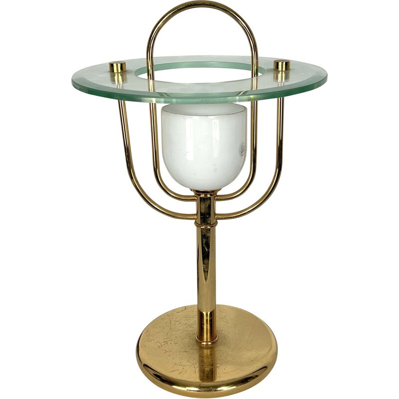 Lampe de table vintage en laiton et verre, 1970