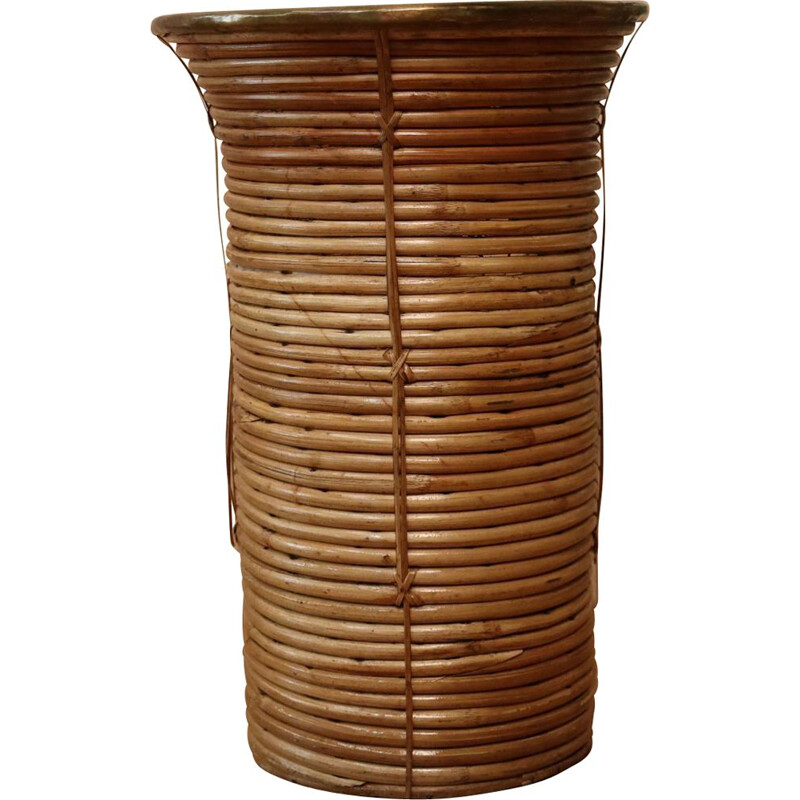 Vintage basket in rattan & brass, 1970