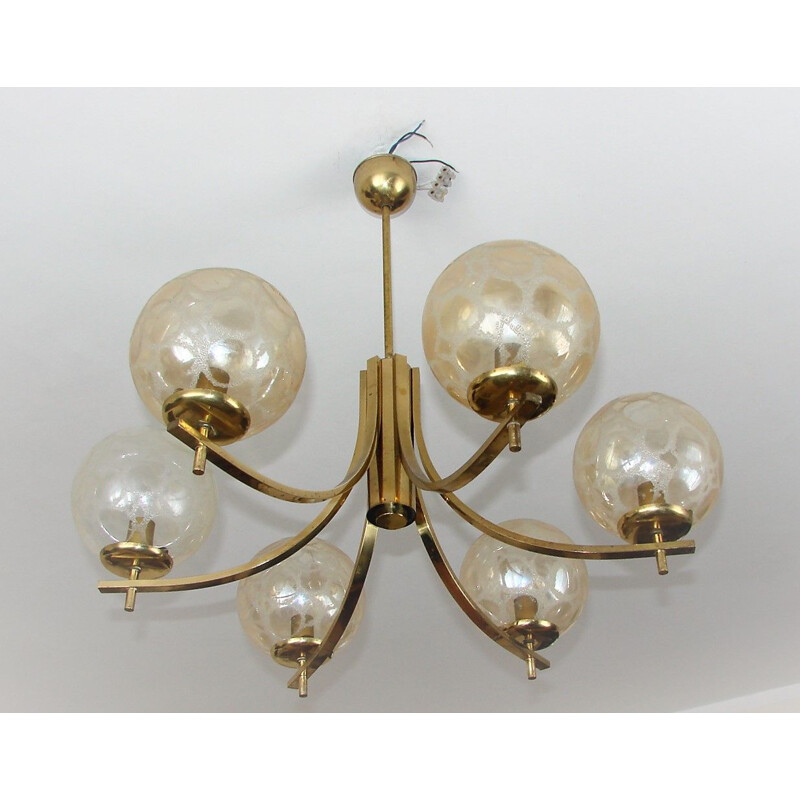 Vintage brass and glass chandelier, 1970s