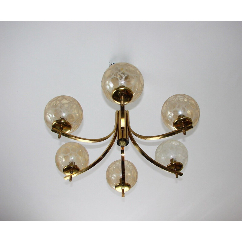 Vintage brass and glass chandelier, 1970s