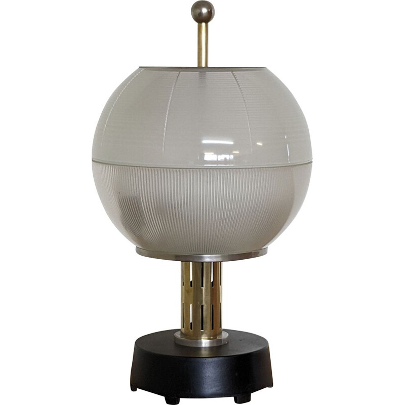 Vintage metal, brass and glass table lamp, 1950s