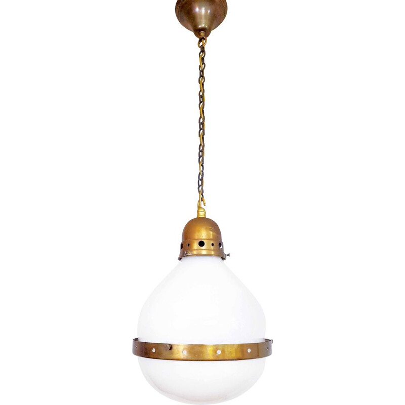 Vintage Bauhaus hanglamp in opaline glas en messing, 1920