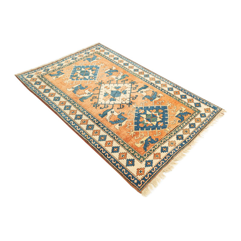 Vintage Kazak wollen tapijt, Turkije 1960