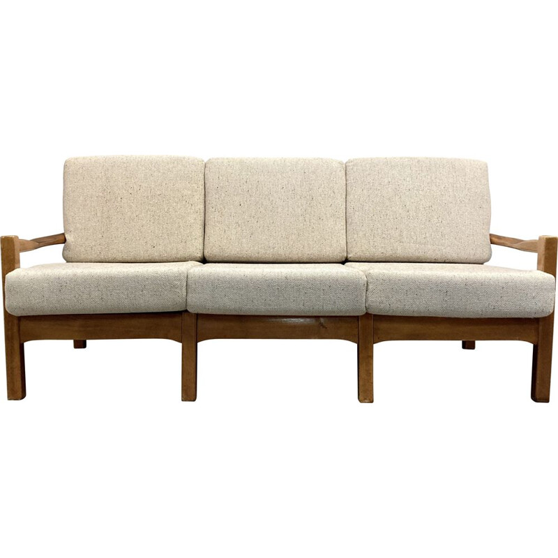 Scandinavian vintage 3 seater sofa in teak and wool, 1950