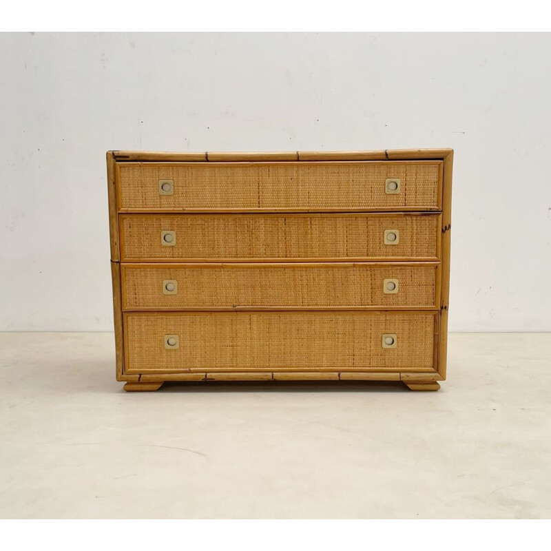 Vintage Dal Vera bamboo and wicker rattan chest of drawers, Italy 1960s