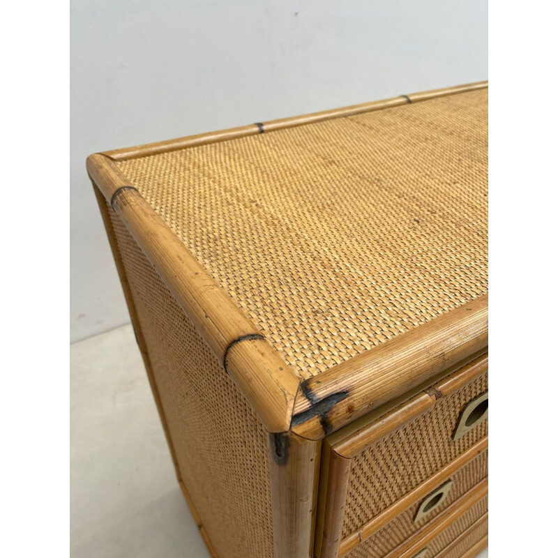 Vintage Dal Vera bamboo and wicker rattan chest of drawers, Italy 1960s