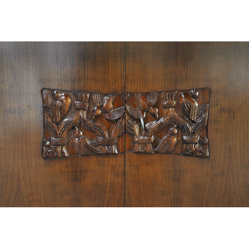 Italian modernist vintage sideboard with bas-relief carving, 1960s