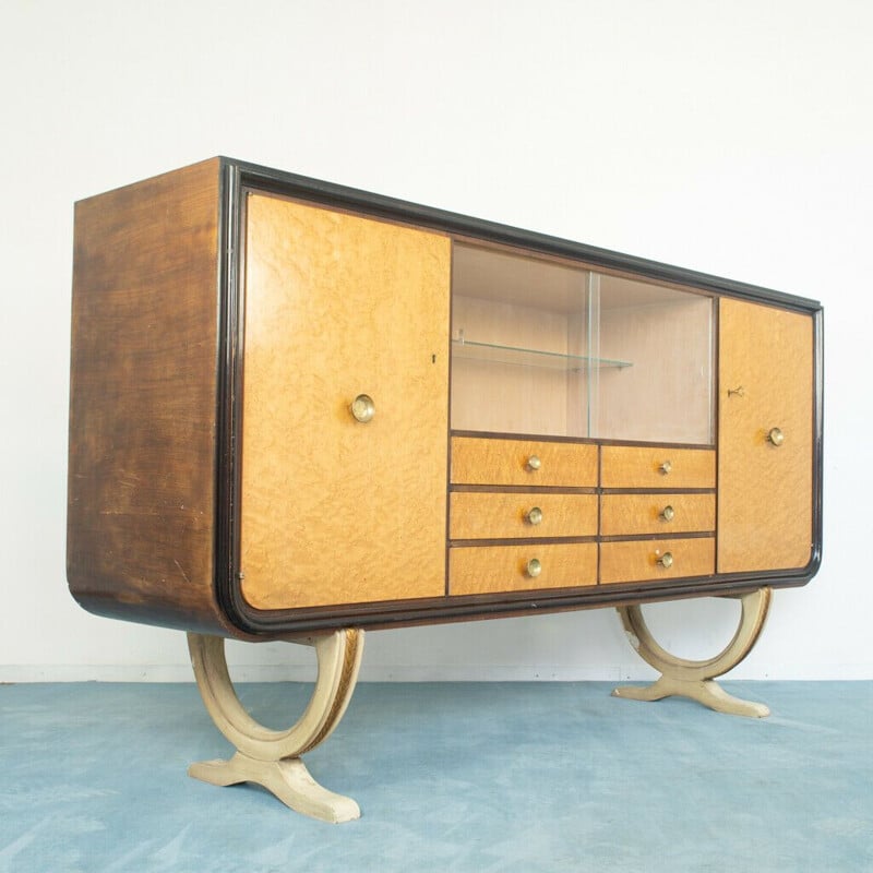 Vintage mahogany and briar veneered wood sideboard, 1930s