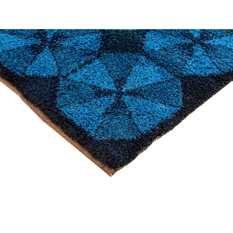 Vintage blue wool rug, Germany 1970s