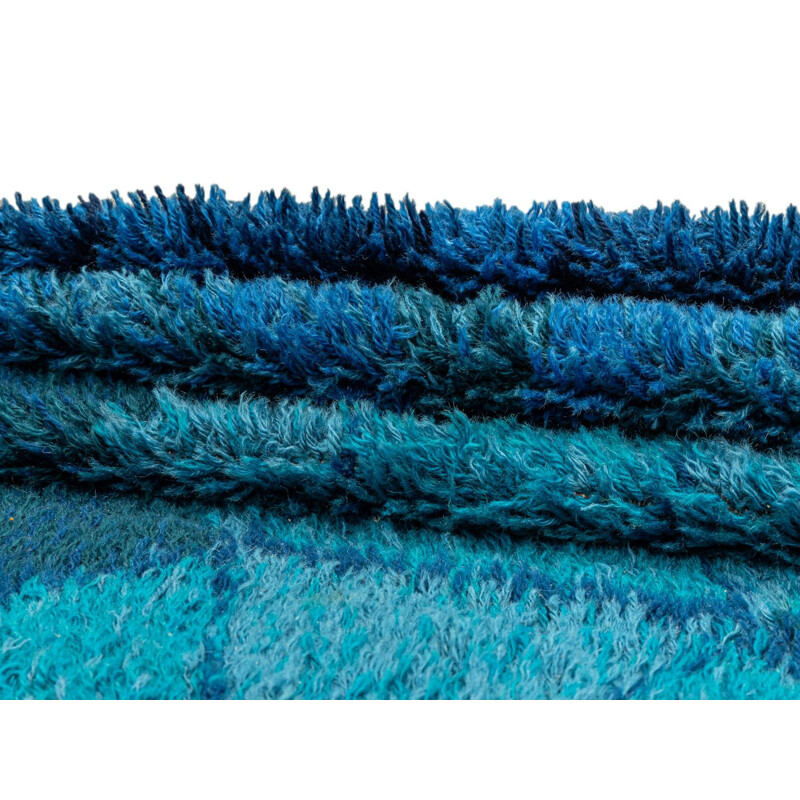 Vintage blauw wollen tapijt, Duitsland 1970