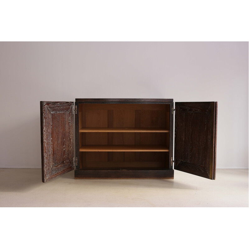 Art deco vintage sideboard in solid oak and metal, 1930